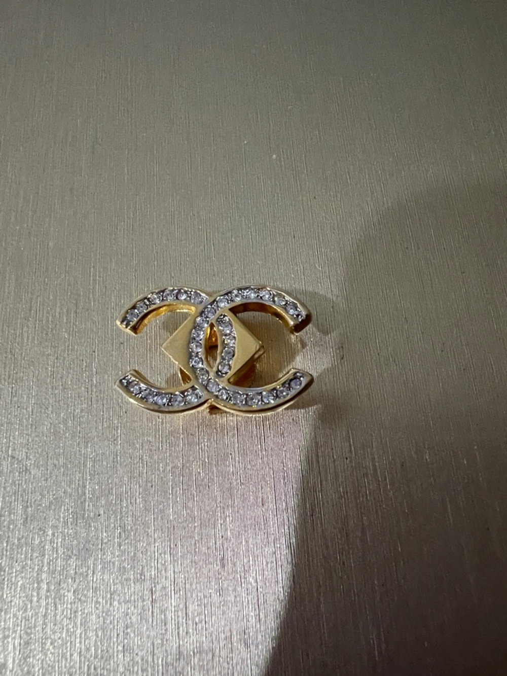 Gold Crystal Double-C Logo Pin Brooch